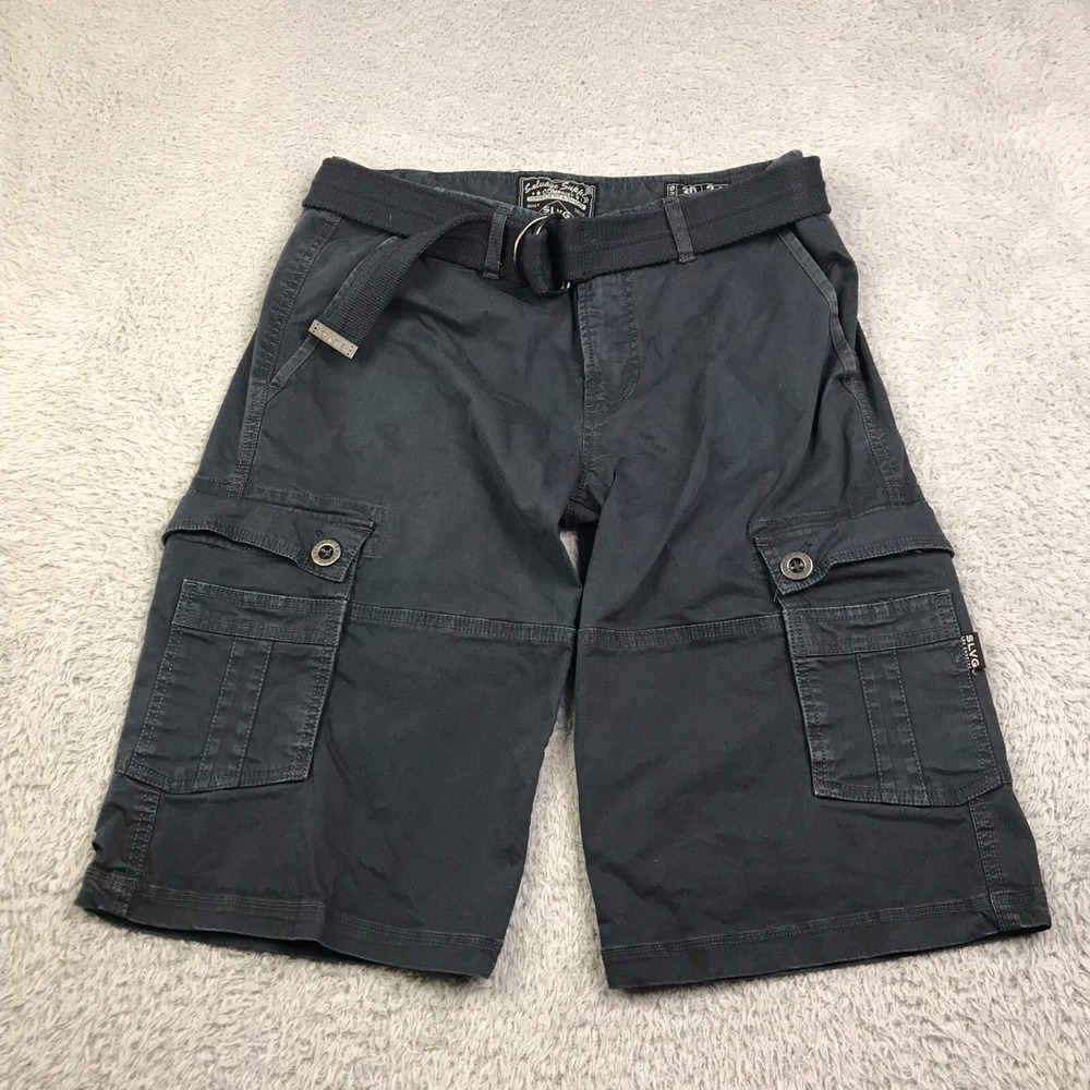 SLVG Salvage Supply Co Cargo Shorts Mens 30 Gray Cotton Stretch 13" For Buckle